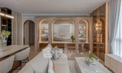 Luxurious modern living room with elegant decor and stylish lighting
