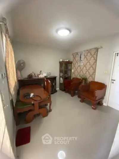 Cozy living room with wooden furniture and elegant decor