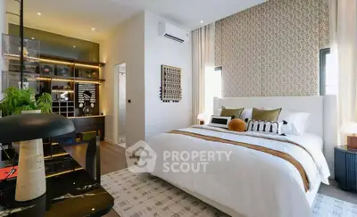 Luxurious modern bedroom with elegant decor and natural light, featuring stylish furniture and cozy ambiance.