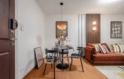 Stylish living room with modern decor and cozy dining area