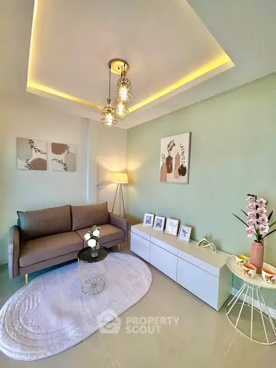 Stylish living room with modern decor and elegant lighting