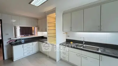 Spacious kitchen with ample cabinetry and dual sink, featuring a sleek open layout design.