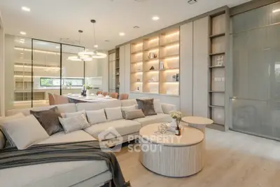 Luxurious modern living room with elegant decor and spacious seating area
