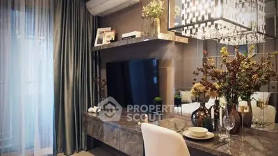 Luxurious living room with elegant decor and modern TV setup