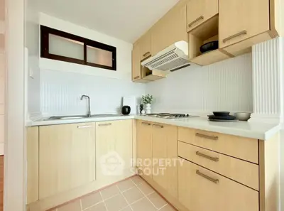 Modern kitchen with light wood cabinets and sleek design