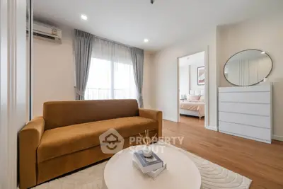 Modern living room with cozy sofa and stylish decor in a contemporary apartment