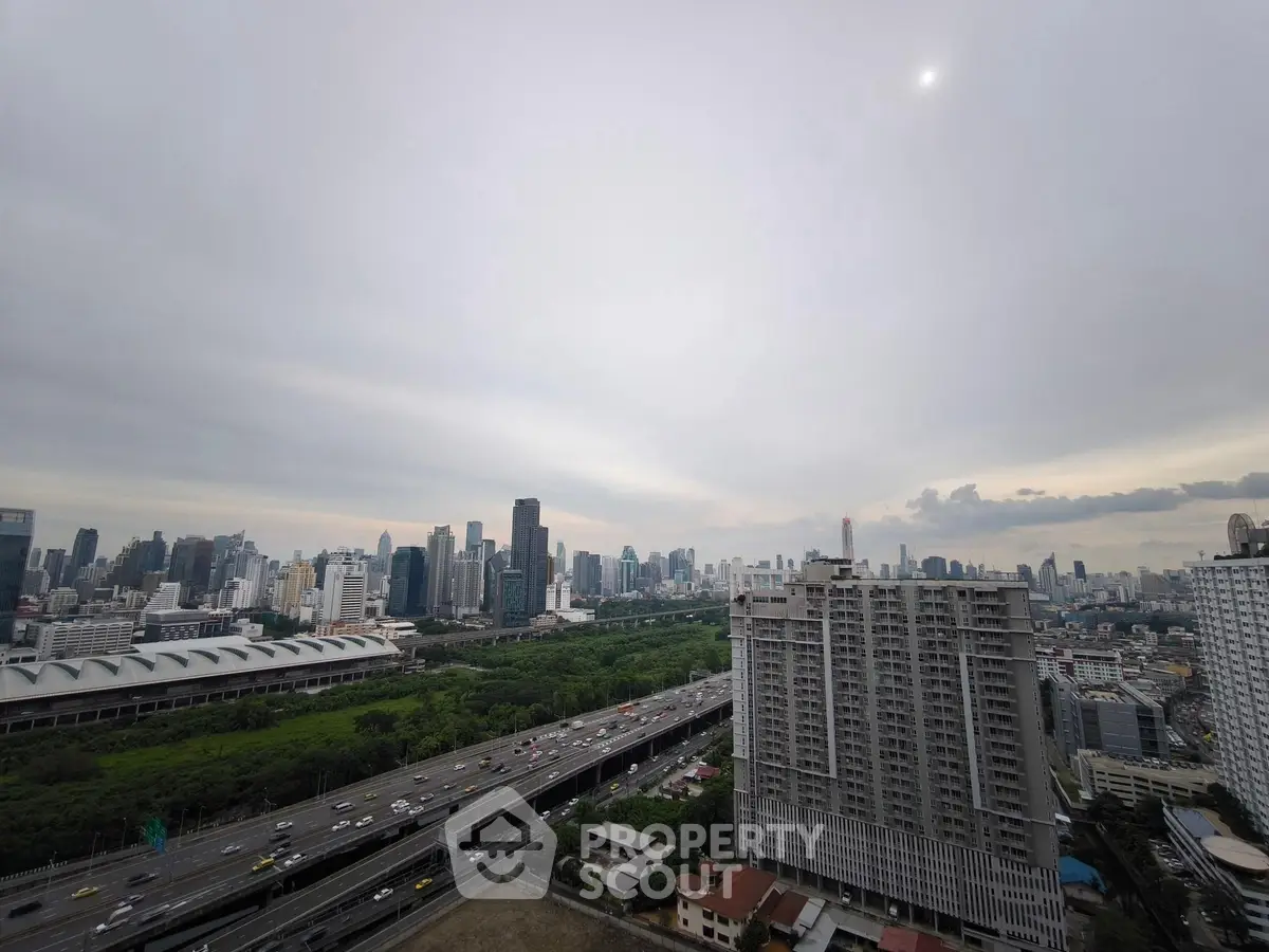 Stunning cityscape view with modern high-rise buildings and bustling highway