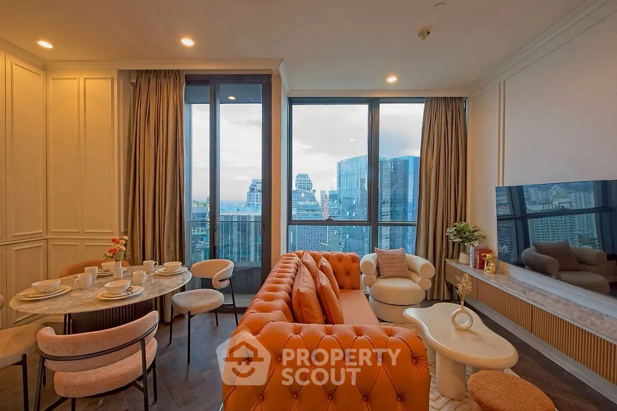 Luxurious living room with stunning city view and elegant decor