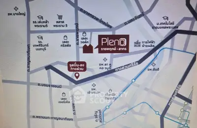 Map showing location of Pleno Ratchaphruek-Sathorn with nearby amenities and transport links.