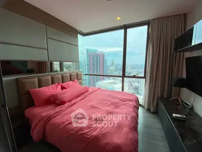 Luxurious bedroom with stunning city view and modern decor