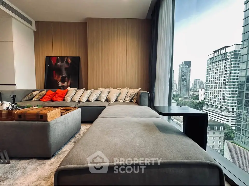 Luxurious living room with panoramic city view and modern decor