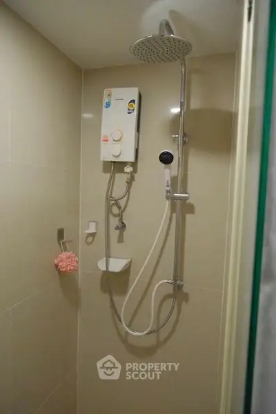 Modern bathroom shower with water heater and sleek design