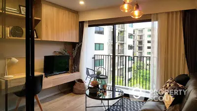 Modern living room with balcony view in a stylish apartment