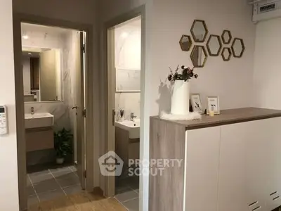 Modern apartment interior with stylish bathroom and hallway decor