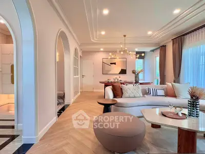 Luxurious modern living room with elegant decor and stylish lighting