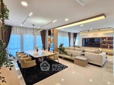 Luxurious modern living room with elegant dining area and stylish decor