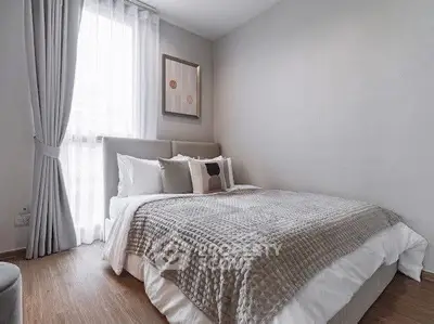 Cozy modern bedroom with elegant decor and natural light