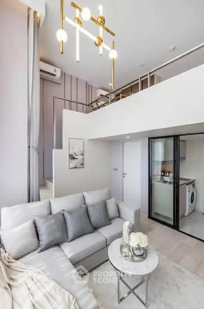 Modern loft apartment with stylish living room and open kitchen layout