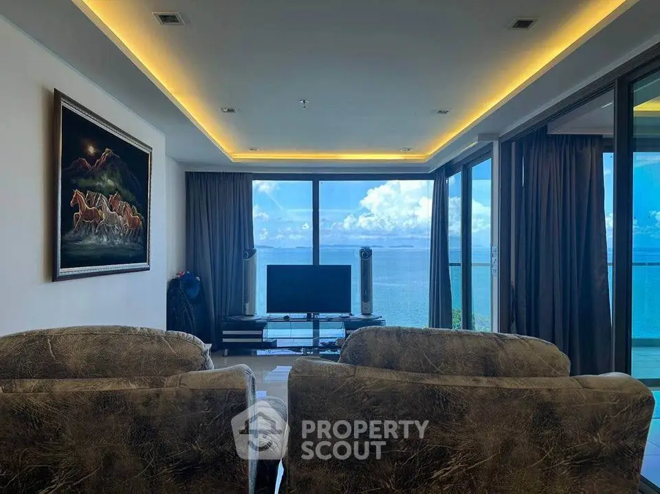 Luxurious living room with stunning ocean view and modern decor