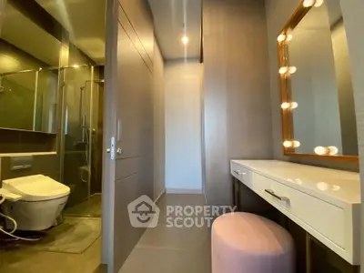 Luxurious bathroom with modern fixtures and elegant vanity area