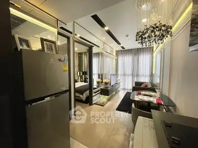 Luxurious modern apartment interior with open layout, featuring elegant decor and ample natural light.