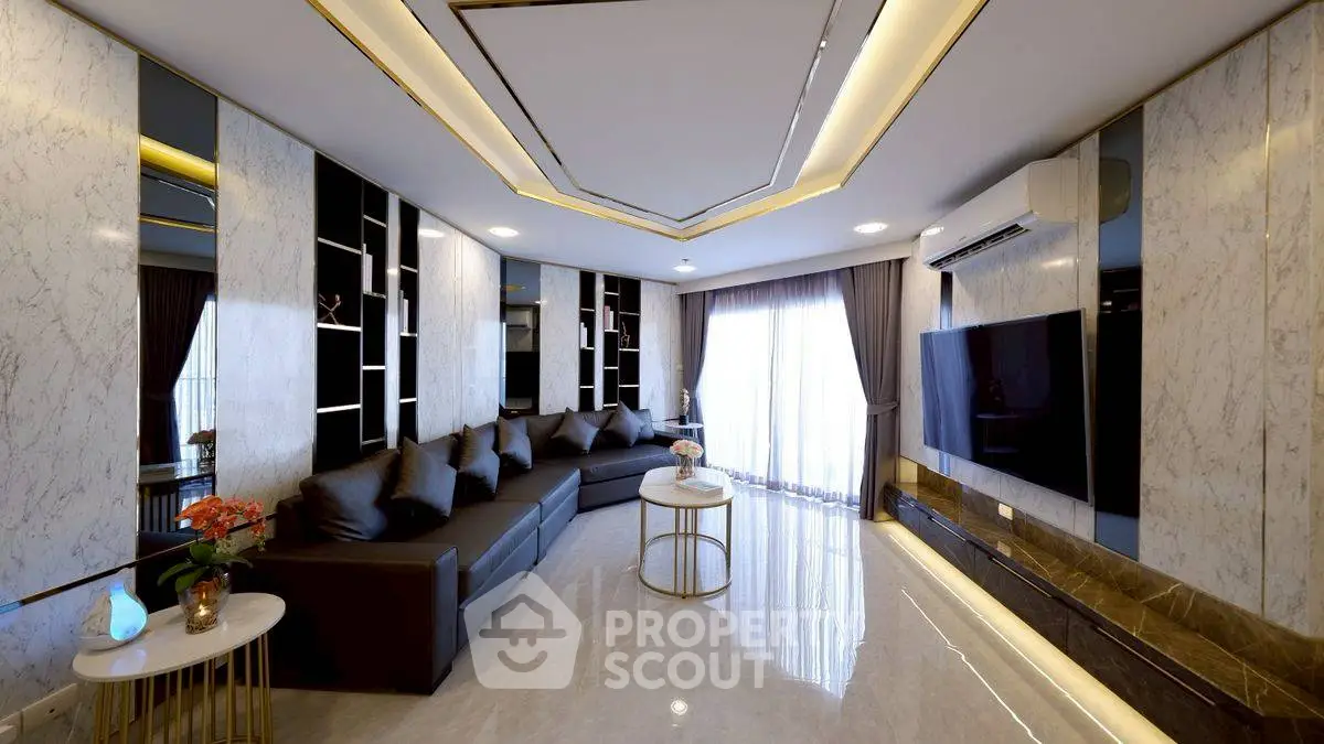 Luxurious modern living room with sleek design and large sectional sofa