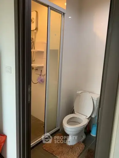 Compact bathroom with shower and toilet in modern apartment