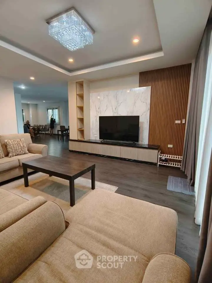 Luxurious modern living room with elegant decor and spacious seating area