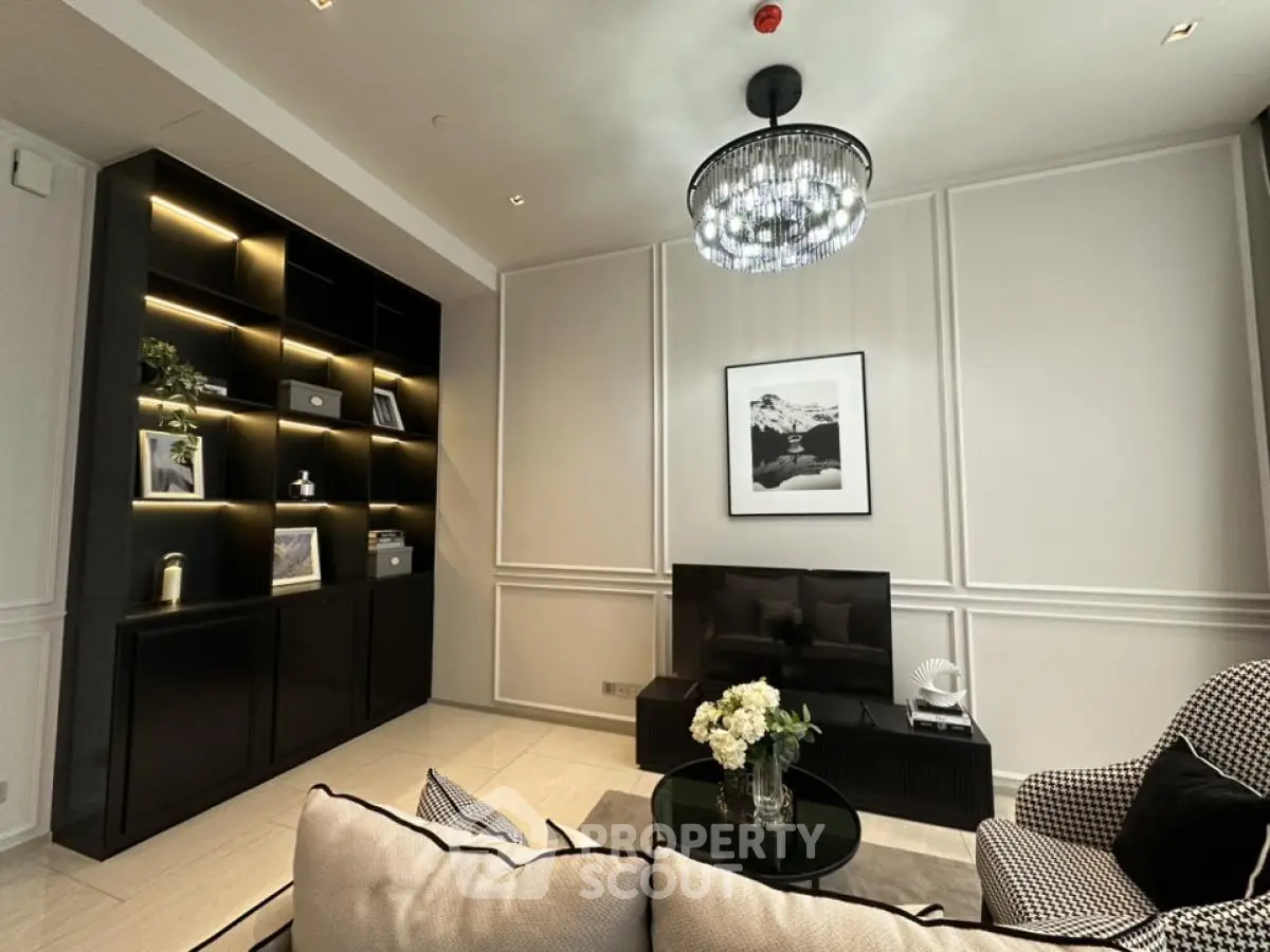 Luxurious living room with modern decor and elegant lighting