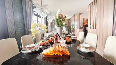 Luxurious dining room with elegant table setting and modern decor