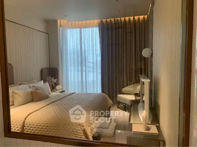 Luxurious modern bedroom with elegant decor and large window view