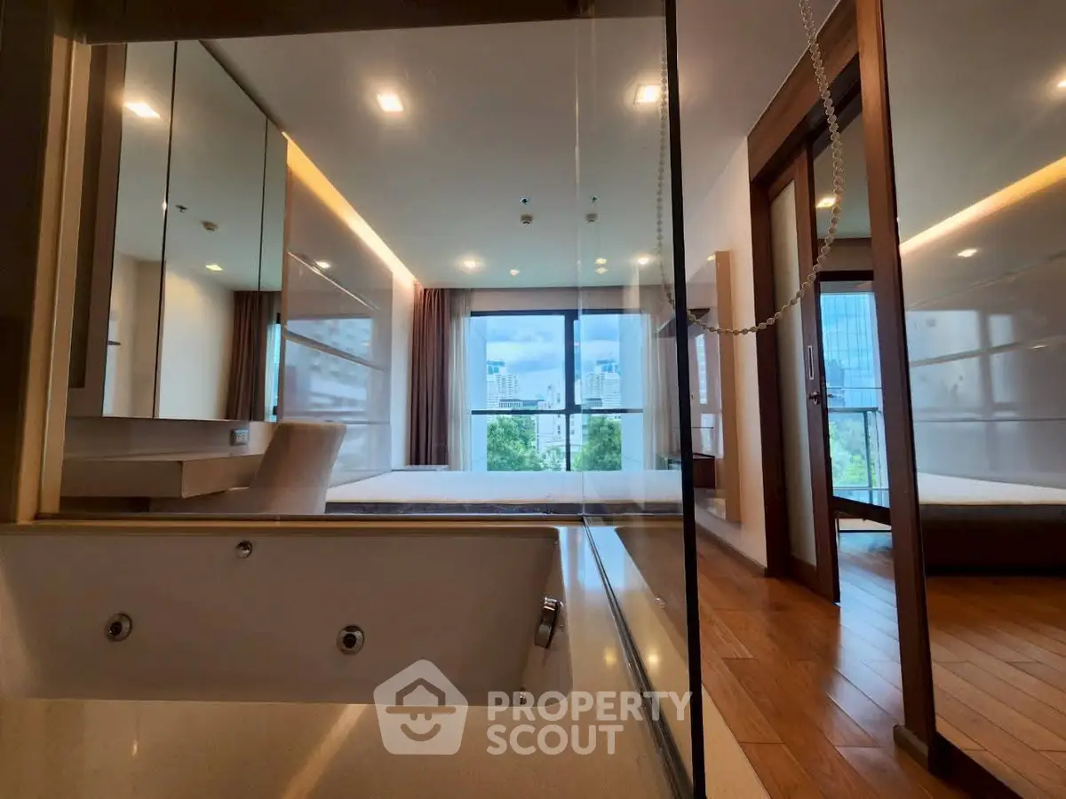 Luxurious modern bedroom with city view and elegant decor