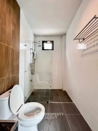 Modern bathroom with sleek design and spacious shower area