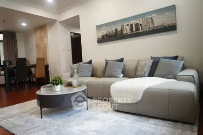 Stylish living room with modern sofa and elegant decor in a contemporary apartment.