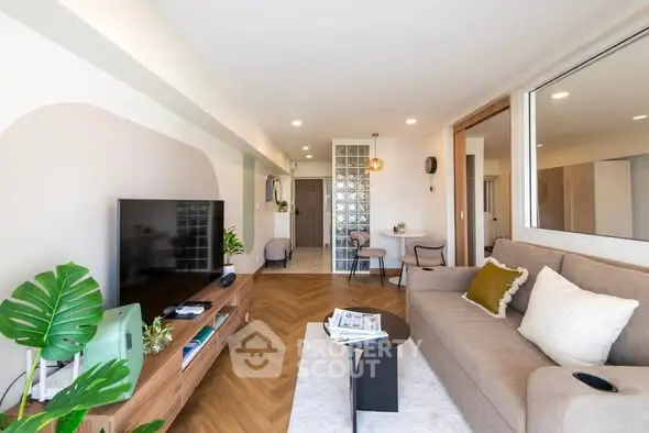 Spacious modern living room with stylish decor and natural light