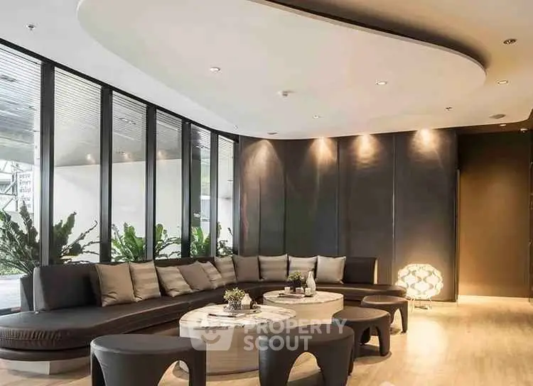 Luxurious modern living room with stylish seating and ambient lighting
