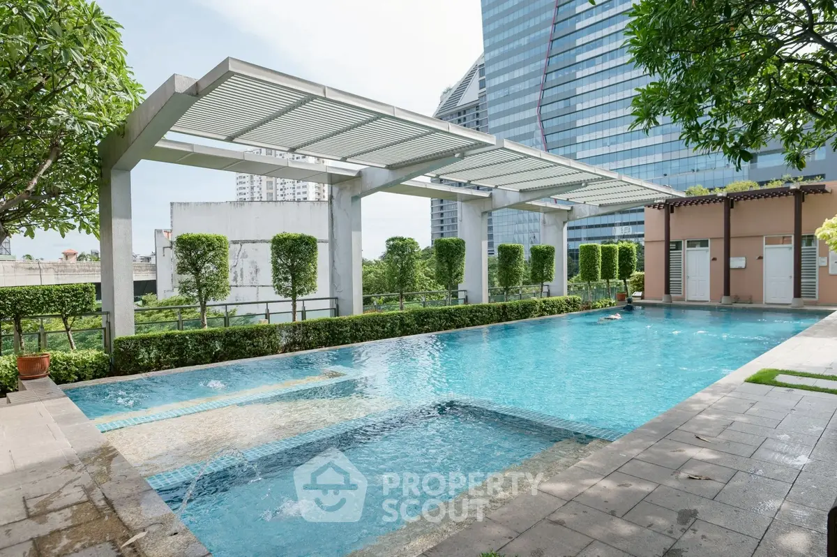 Luxurious rooftop pool with modern design and city views, perfect for relaxation and leisure.