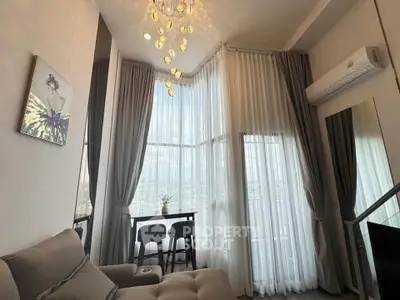 Luxurious high-rise living room with stunning floor-to-ceiling windows and elegant decor.