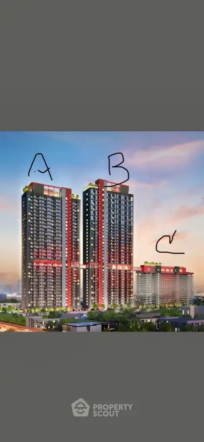 Stunning high-rise apartment complex with modern architecture and vibrant city views.