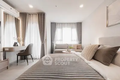 Modern bedroom with elegant decor and natural light