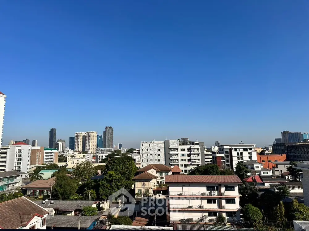 Stunning cityscape view with diverse architecture under clear blue skies
