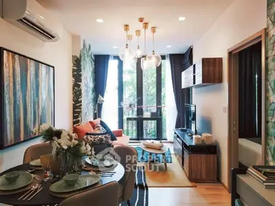 Stylish modern living room with elegant decor and balcony view