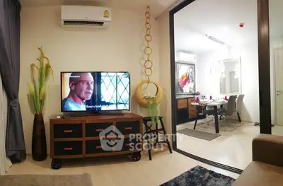 Modern living room with stylish decor and open view to dining area