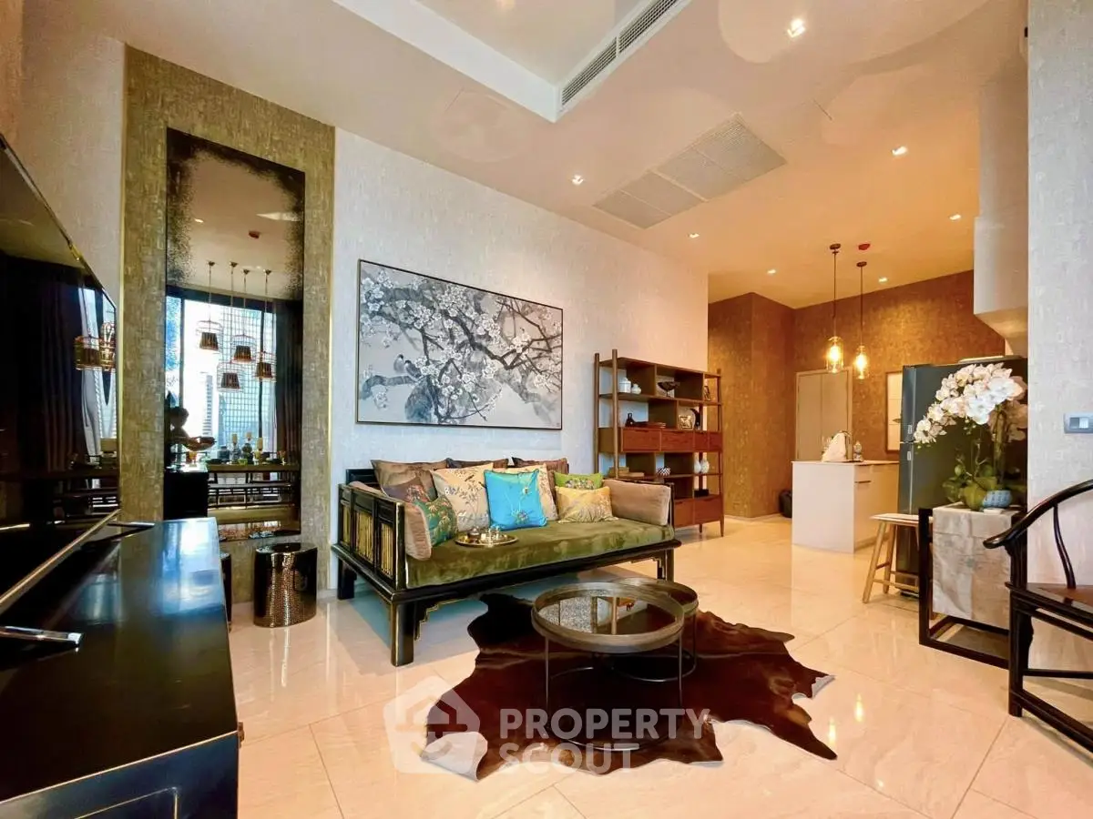 Luxurious living room with elegant decor and open layout in modern apartment
