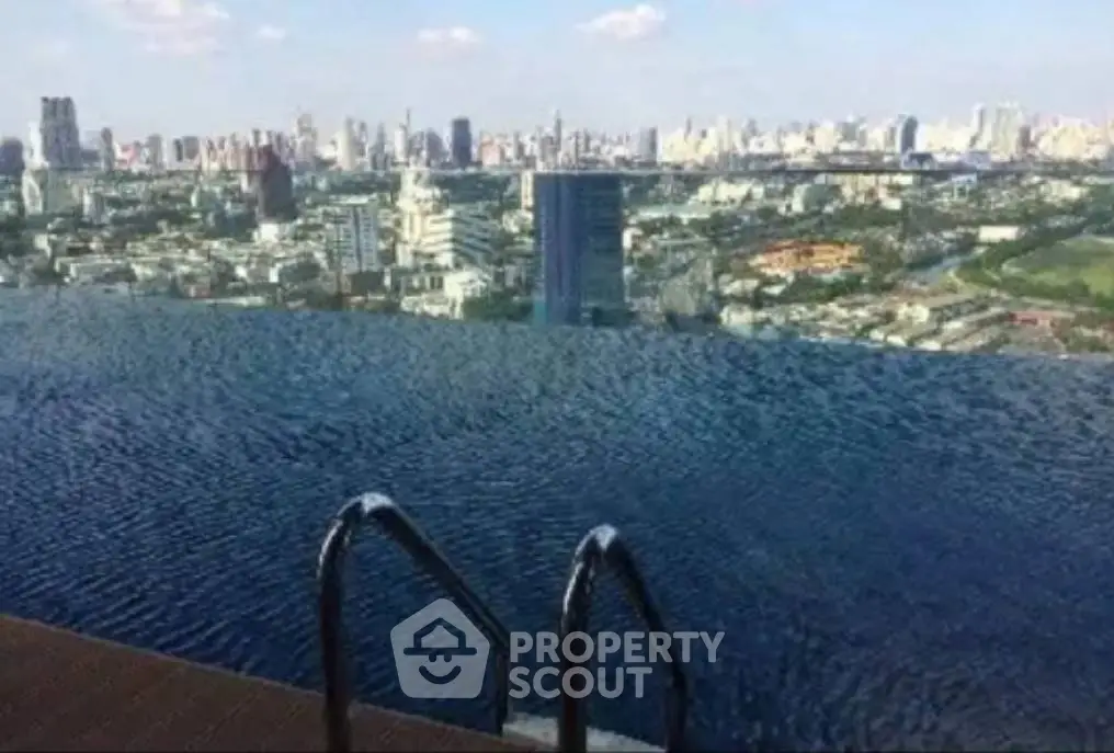 Stunning rooftop infinity pool with breathtaking city skyline view, perfect for luxury living.