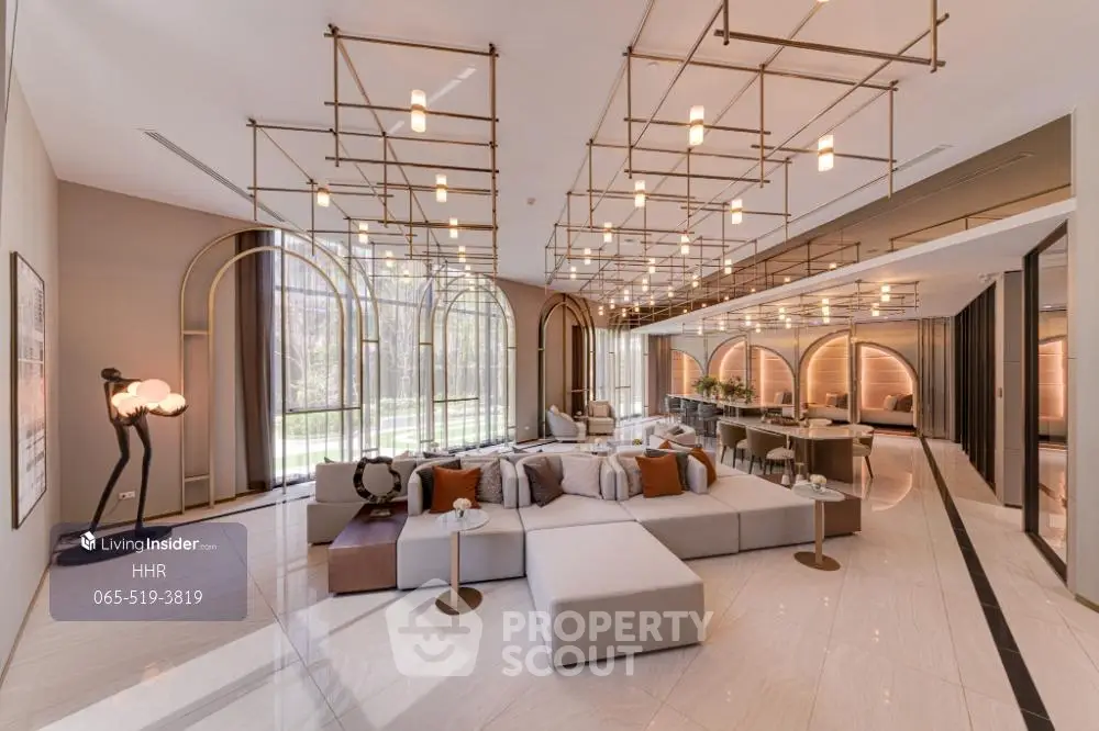 Luxurious modern living room with elegant lighting and spacious seating area