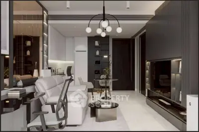 Modern living room with sleek furniture and contemporary lighting