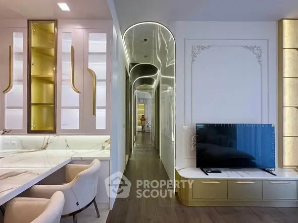 Luxurious modern living room with elegant decor and sleek design