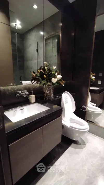 Luxurious modern bathroom with sleek fixtures and elegant design