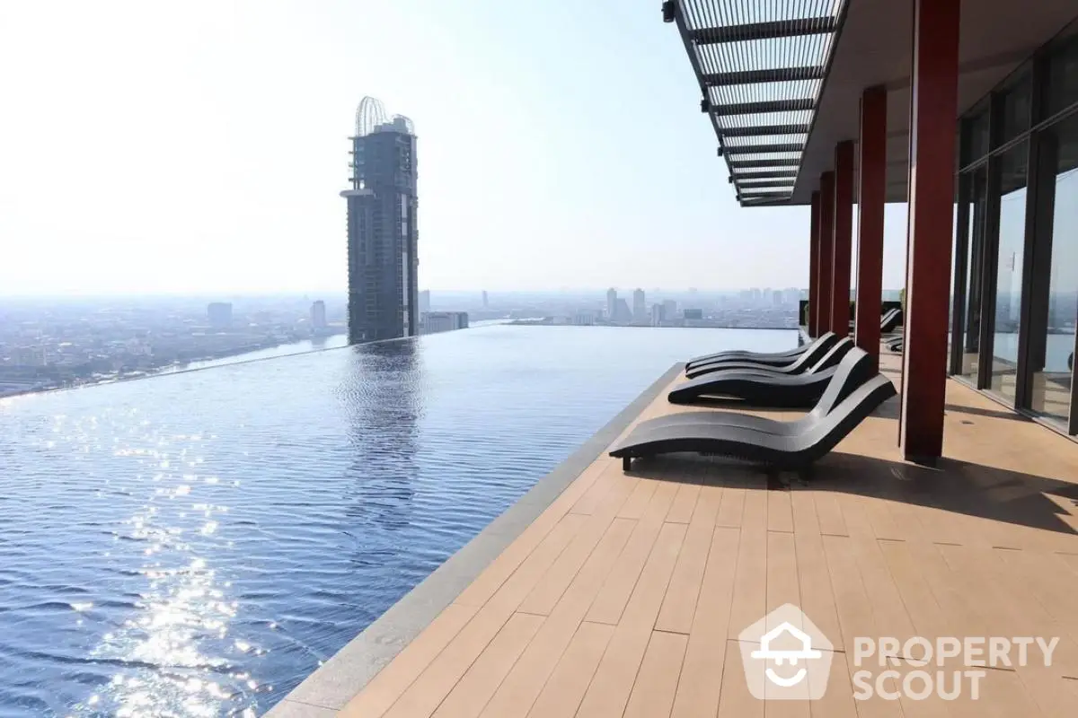 Luxurious rooftop infinity pool with stunning city skyline view